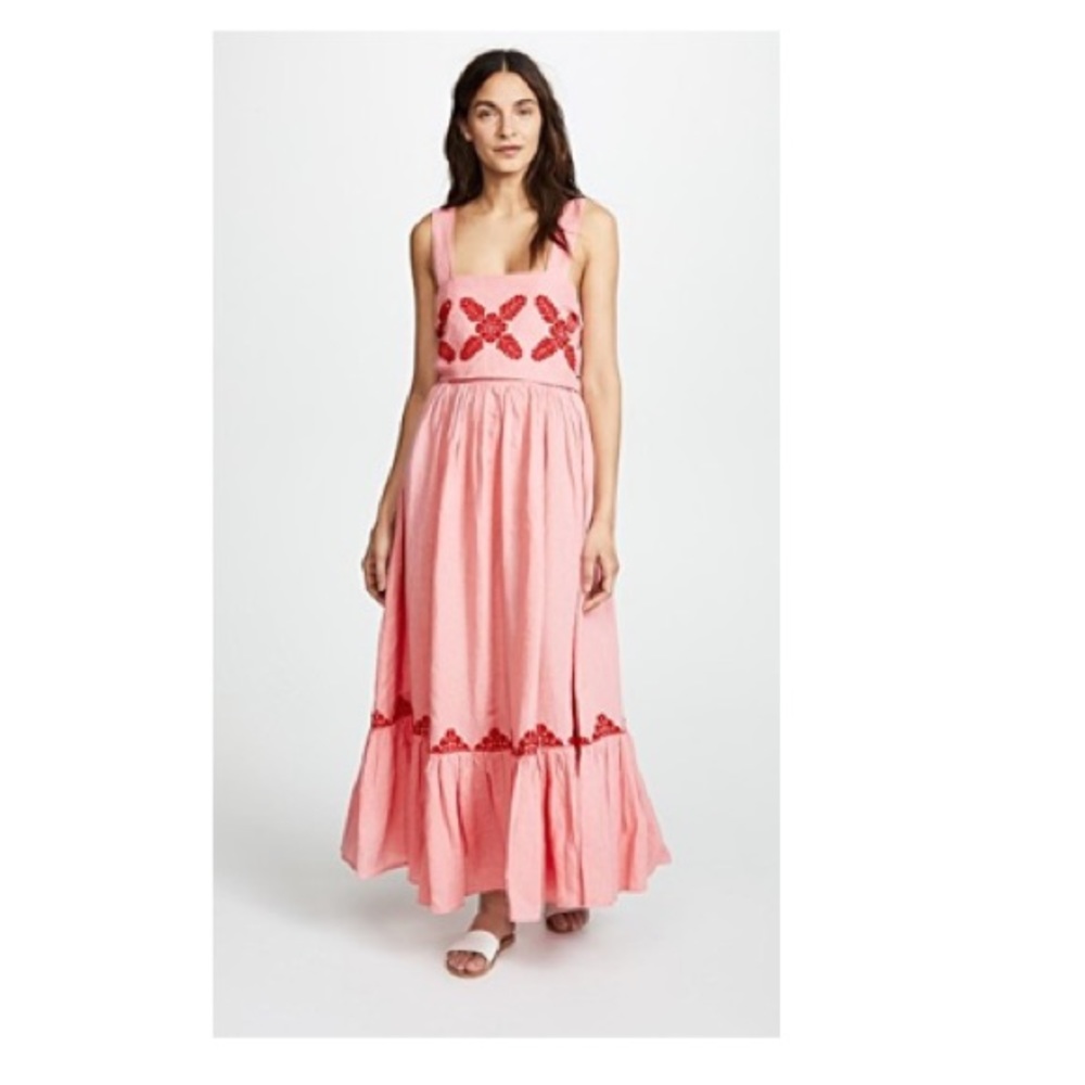 Carolina K linen dress. Pink. Square neck. Ruffled strap size L